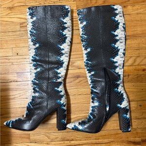 Gianni Bini Black and Blue Patterned Heeled Boots